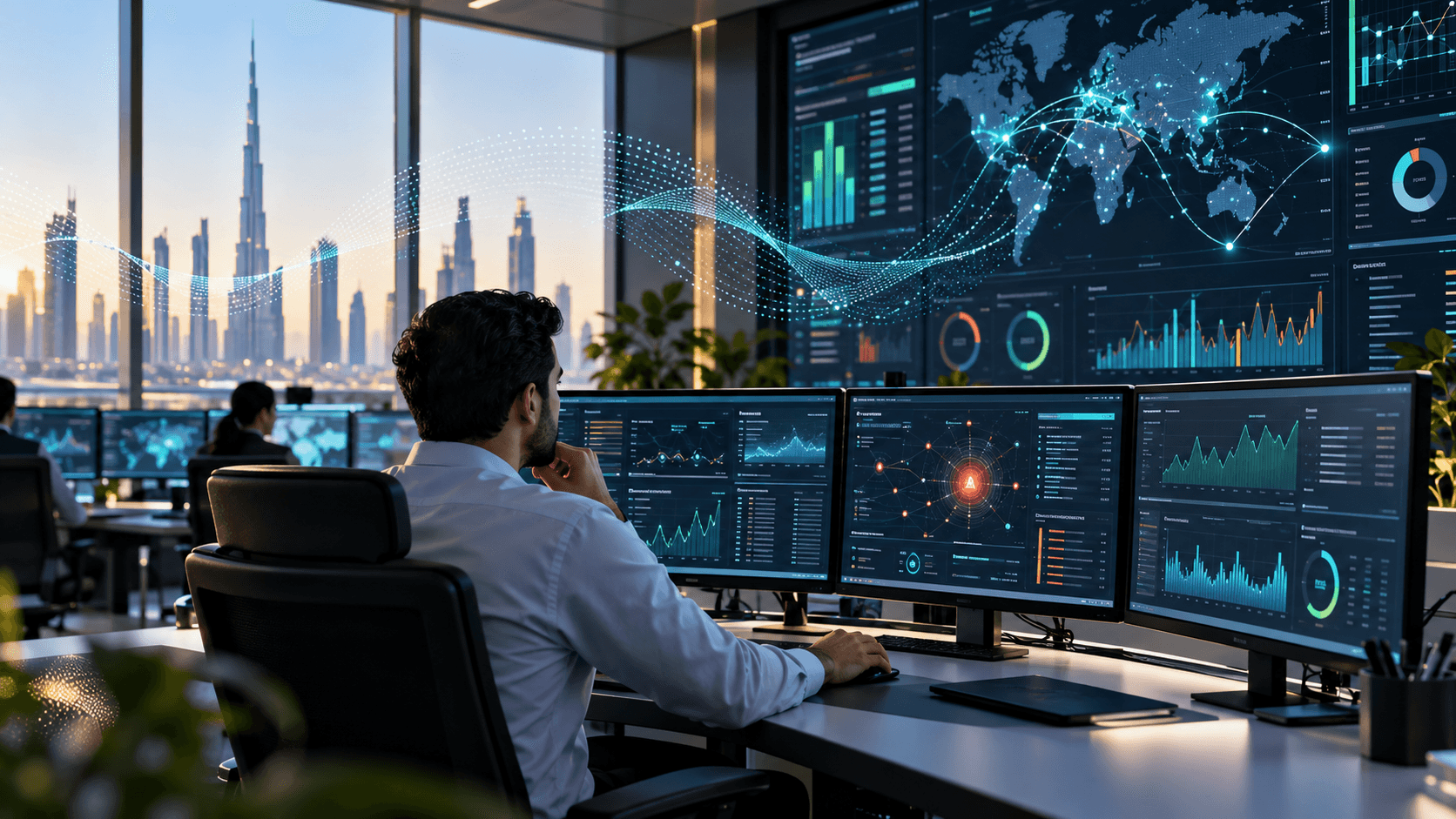 IT engineer reviewing monitoring and anomaly detection dashboards